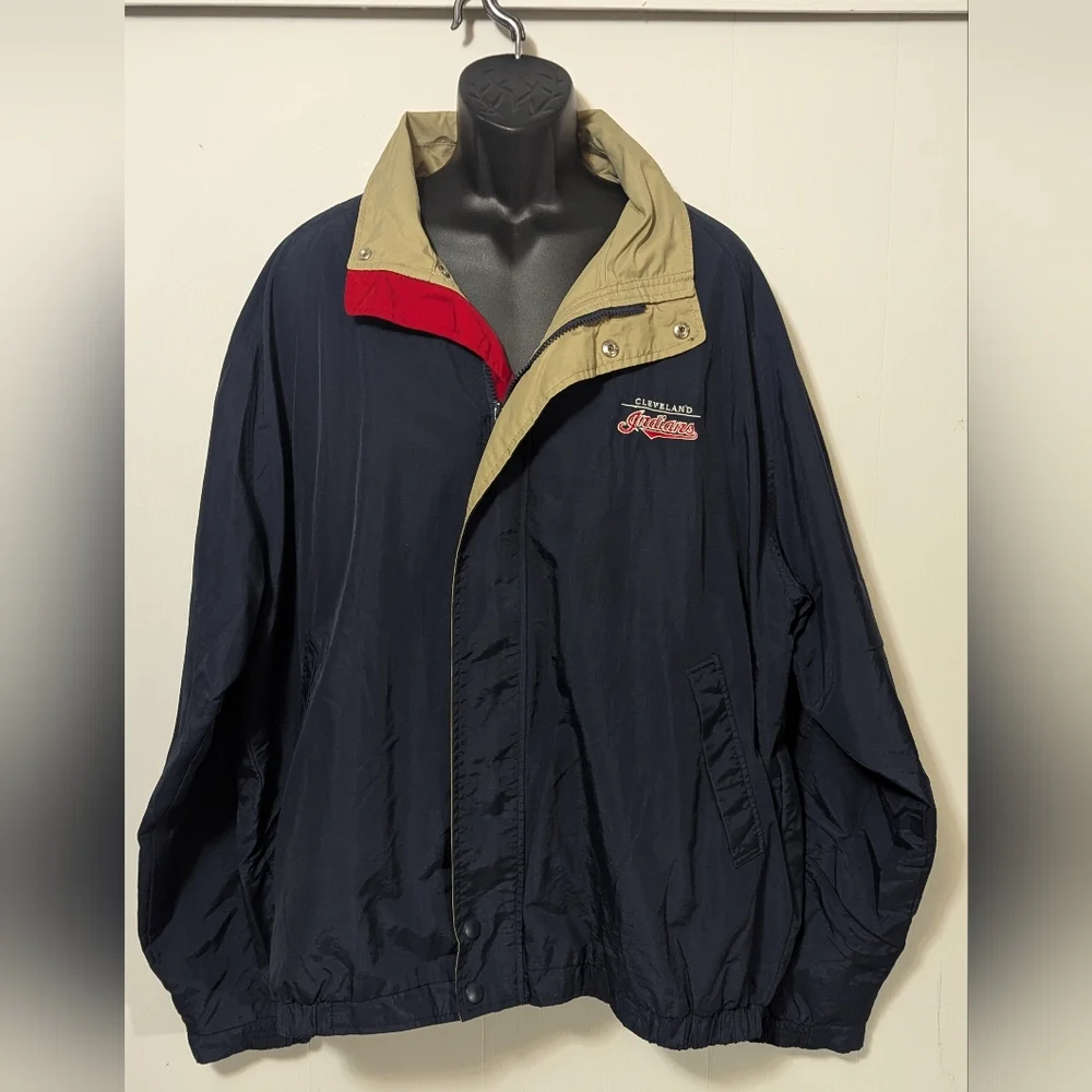 Men's Mid-Weight Cleveland Indians Navy Blue MLB Jacket Size XXL